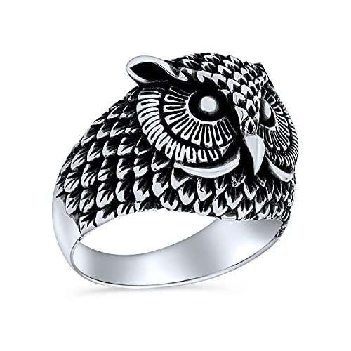 Unisex Personalisierte Schutz Große Aussage Alter Weiser Vogel Nachteule Bandring Für Männer Frauen Teenager Oxidiertes .925 Sterling Silber von Bling Jewelry