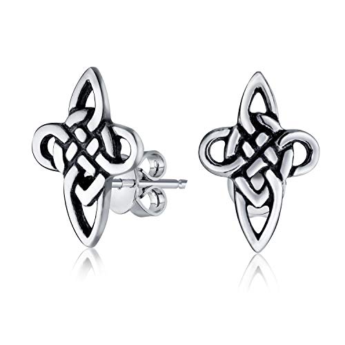 Unisex Religiöse Viking Irish Infinity Love Knot Celtic Cross Stud Ohrringe Für Frauen Männer Jugendliche Oxidiertes .925 Sterlingsilber von Bling Jewelry