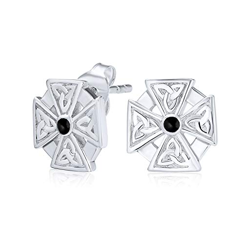 Unisex Schwarzer Stein Alte Religiöse Freimaurer Tempelritter Fleur De Lis Malteserkreuz Ohrstecker Ohrringe Für Frauen Jugendlich .925 Sterlingsilber von Bling Jewelry