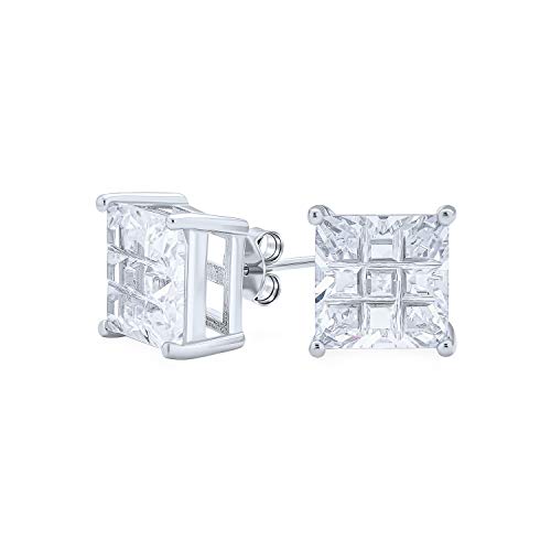 Unsichtbare Quadratische Prinzessschliff CZ Schachbrett Zirkonia Krappenfassung Ohrstecker .925 Sterlingsilber Unsichtbare Quadratische Prinzessschliff CZ Schachbrett Zirkonia Krappenfassung Ohrstecker .925 Sterlingsilber von Bling Jewelry