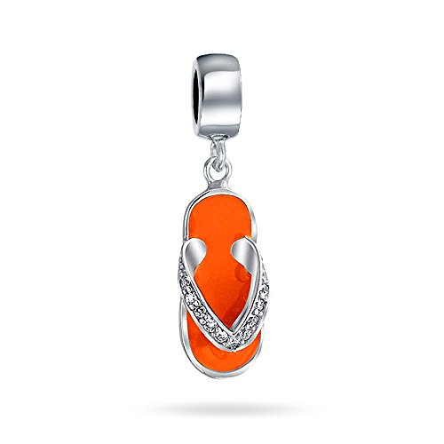 Bling Jewelry Urlaub Flip Flop Sandale Orange CZ Baumeln/Baumeln Reisen Charm Bead Für Frauen Sterlingsilber Passt Europäisches Armband von Bling Jewelry