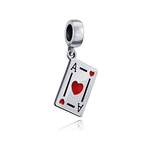 Bling Jewelry Reisen Urlaub Viel Glück Casino Ass Der Herzen Poker-Spieler-Karten Baumelnd Charme Bead Rotes Herz Emaille .925 Sterlingsilber Passend Für Europäische Armbänder von Bling Jewelry