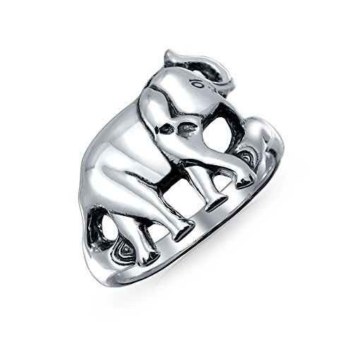 Viel Glück Trunk Up Zoo Tier Elefant Ring Für Frauen Für Teenager Oxidiert .925 Sterling Silber von Bling Jewelry