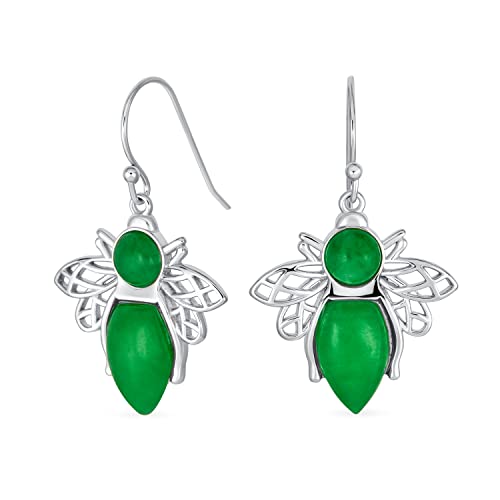 Vintage Art Deco Stil Edelstein Garten Insekt Grüner Jade Königin Hummel Ohrringe, Für Frauen .925 Sterling Silber Fischhaken von Bling Jewelry