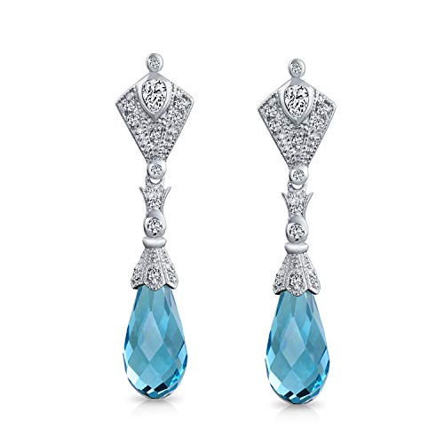 Vintage Deco Stil Aqua Blue Briolette Facettiert Träne Cubic Zirconia Cz Ohrringe Für Frauen Sterling Silber von Bling Jewelry