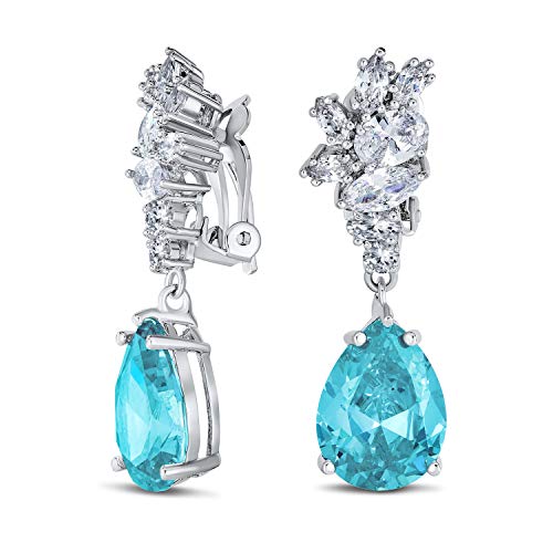 Vintage Stil Blau Simuliert Aquamarin Kubischer Zirkon Aaa Cz Erklärung Baumeln Blatt Träne Clip Auf Ohrringe Hochzeit Abschlussball Versilbert von Bling Jewelry