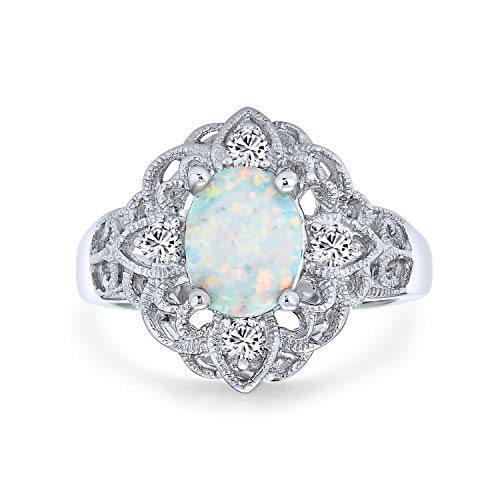 Vintage-Stil Cubic Zirkonia Verziert Filigrane Ovale Blume Weiß Erstellt Opal Boho Full Finger Ring .925 Sterling Silber von Bling Jewelry