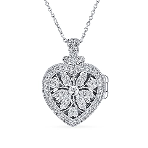 Vintage-Stil Filigran Blumen Herzform Aromatherapie Ätherisches Öl Parfüm Diffusor Medaillon Anhänger Halskette für Frauen von Bling Jewelry