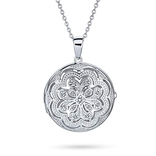 Vintage Stil Filigrane Blume Runde Kreis Aromatherapie Ätherisches Öl Parfüm Diffusor Keepsake Foto Herzform Medaillon Anhänger Halskette Für Frauen Teens .925 Sterling Silber von Bling Jewelry