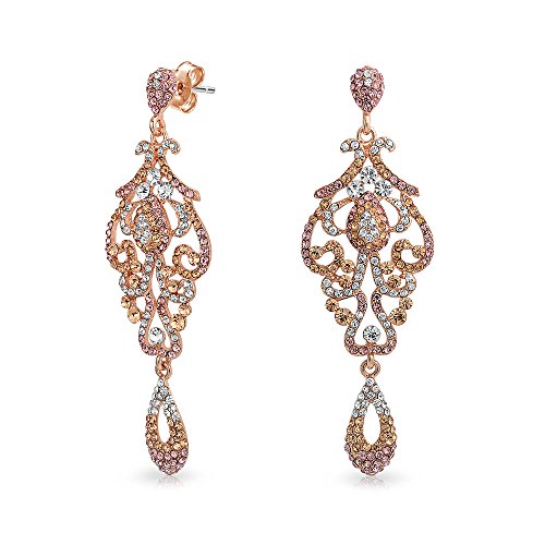 Vintage-Stil Rosa Kristall Spitze Kronleuchter Erklärung Abschlussball Pageant Baumeln Ohrringe Für Frauen Rosengold Plattiert Legierung von Bling Jewelry