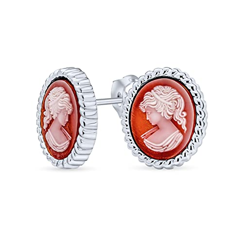 Klassische Antike Vintage Stil Terrakotta Rot Weiß Geschnitzt Oval Umrahmt Viktorianischen Dame Portrait Kamee Ohrstecker Ohrringe Für Frauen .925 Sterlingsilber von Bling Jewelry