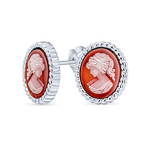 Klassische Antike Vintage Stil Terrakotta Rot Weiß Geschnitzte Ovale Gerahmte Viktorianische Damenporträt Kamee Ohrstecker Für Frauen .925 Sterling Silber von Bling Jewelry