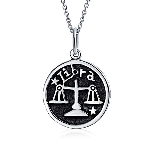 Bling Jewelry Waage Sternzeichen Astrologie Horoskop Runde Medaillon Anhänger Für Männer Frauen Halskette Antiqued Sterling Silber von Bling Jewelry