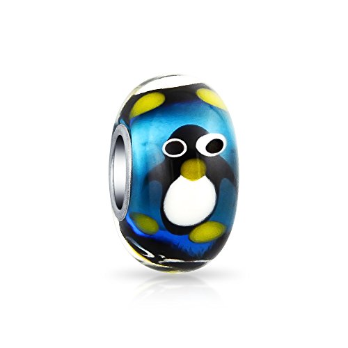 Weihnachten Ferien Cartoon Tier Blau Pinguin Charm Bead Passt Europäischen Charm-Armband Für Frauen Für Jugendliche Murano Glas .925 Sterlingsilber Core Spacer von Bling Jewelry