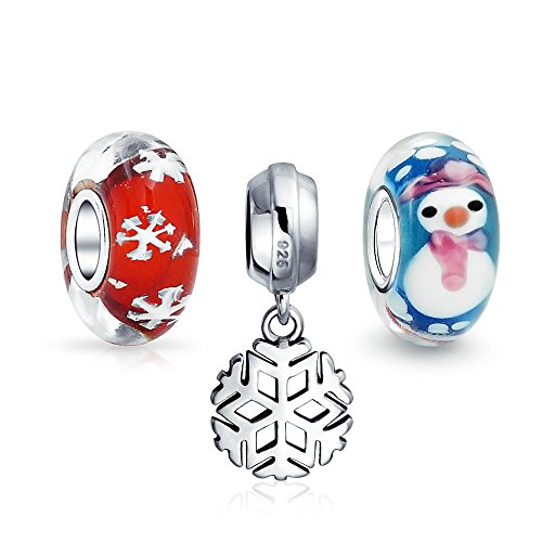 Bling Jewelry Weihnachten Schneemann Schneeflocke Murano-Glas Mischen Satz Von 3 Sterlingsilber Spacer Baumelnd Bead Bundle Fit European Charm-Armband von Bling Jewelry