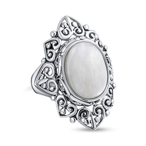 Western Schmuck Boho Bali Vintage Stil Große Edelstein Filigran Oval Cabochon Armor Full Finger Aussage Regenbogen Natura Mondstein Ring Für Frauen Oxidiert .925 Sterling Silber von Bling Jewelry