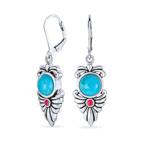 Western-Schmuck Südwesten Native American Squash Blossom Stil Multicolor Edelstein Blau Türkis Rot Karneol Feder Hebel Zurück Baumeln Ohrringe Für Frauen .925 Sterling Silber von Bling Jewelry