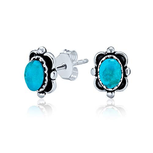 Western Stil Oval Stabilisiert Türkis Rechteck Ohrstecker Für Frauen Oxidiert .925 Sterling Silber Dezember Birthstone von Bling Jewelry