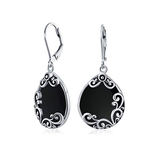 Western Stil Träne Scroll Filigree Scroll Stabilized Black Onyx Lever Back Baumelnd Earrings For Freundin .925 Sterling Silver von Bling Jewelry