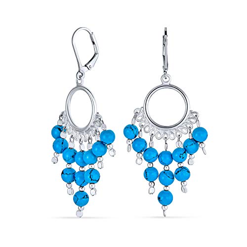 Westlicher Schmuck Boho Ethnischer Indischer Stil Blaue Türkis Quaste Perlen Kronleuchter Ohrringe Für Frauen Teenager .925 Sterling Silber Klappverschluss von Bling Jewelry