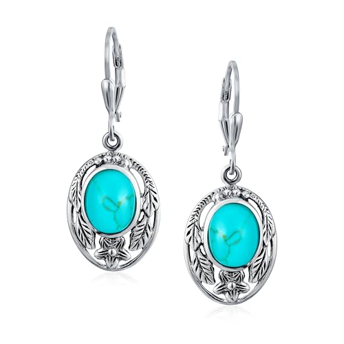 Westlicher Schmuck Ovale Blumenblatt Geschnitzte Blaue Türkis-Ohrhänger Mit Hebelverschluss Für Frauen Oxidiertes .925 Sterlingsilber von Bling Jewelry