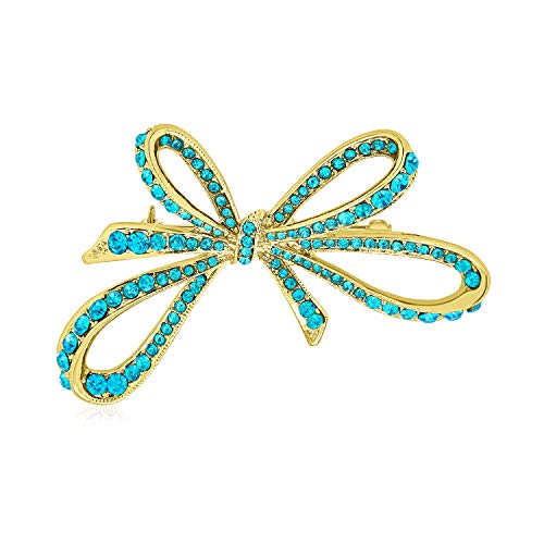 Winter-Hochzeitsferien Aqua Glitzernde Kristall Bräutigam Mode Großes Statement Band Bogen Schal Brosche Pin Für Frauen Vergoldet von Bling Jewelry