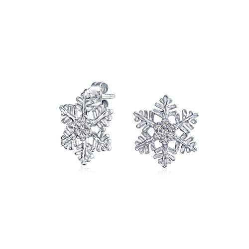 Feiertagsparty Winterblumen Weihnachtsschmuck CZ Akzentzweig Schneeflocken-Ohrstecker Für Frauen Und Teenager .925 Sterling Silber von Bling Jewelry