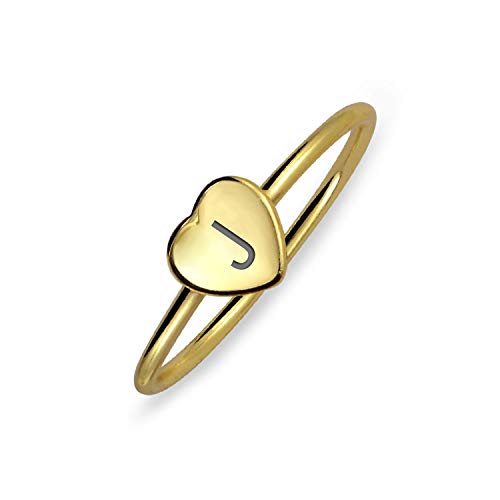 Winzig Minimalistisch Abc Herz Form Skript Oder Bsperrenbuchstaben Alphabet J Initialee Monogramm Siegelring Für Teenager Für Frauen 14K Gold Plattiert .925 Sterling Silber Individuell Graviert von Bling Jewelry