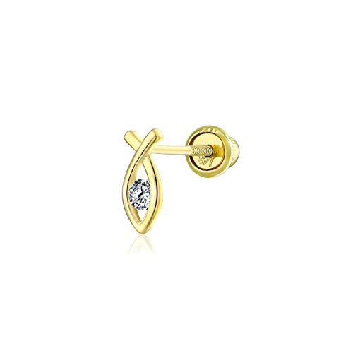 Winzig Minimalistisch Echt 14K Gold Helix Knorpel Ohrläppchen Piercing Daith Ichthus Christlich Echt Jesus Fisch 1 Stück Ohrstecker Für Frauen Teen Schraube Zurück von Bling Jewelry