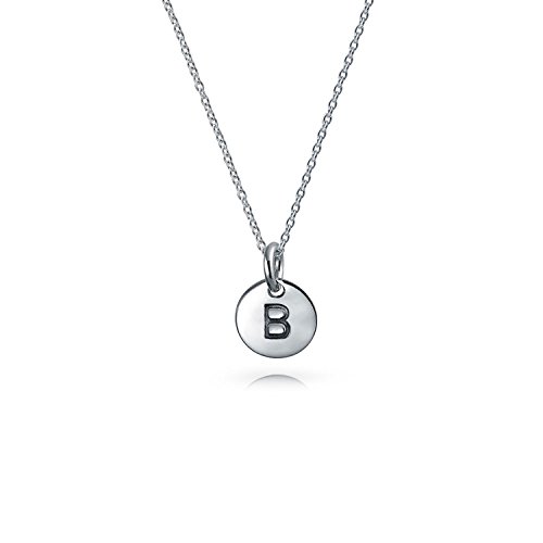 Bling Jewelry Winzig Minimalistisch Abc Runde Scheibe Bsperren Buchstabe Alphabet B Initialee Anhänger Halskette Für Teenager Für Frauen .925 Sterling Silber von Bling Jewelry