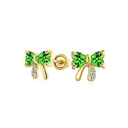14K Gold Kleine Schleifen Ohrstecker Mit Simuliertem CZ Grünem Smaragd Elegantes Minimalistisches Design Für Frauen Mit Sicheren Schraubverschlüssen von Bling Jewelry