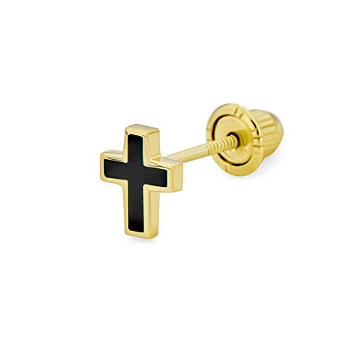 Winzige Minimalistische Religiöse Christliche 3D Mini Kreuz Knorpel Ohrläppchen Piercing 1 Stück Ohrstecker Für Frauen Teen Schwarz Überzogen Echt 14K Gelbgold Sicherheit Schraube Zurück von Bling Jewelry