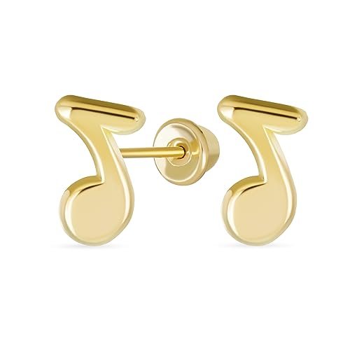 Winzige Zierliche Unterhalter Musiknoten Ohrringe Für Musiker Frauen Jugendlich Lehrer Student Echtes 14K Gelbgold Zurückschrauben von Bling Jewelry