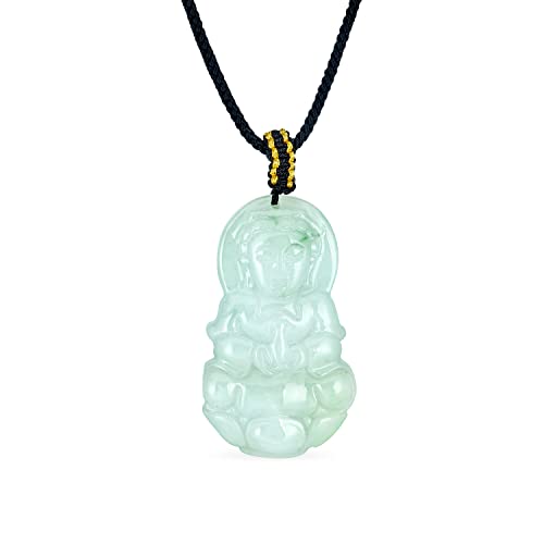 Bling Jewelry Yogi Schutzamulett Langes Boho Mode Statement Spirituelles Malaysia Grünes Jade Chalcedon R Schnitzerei Buddha Anhänger Halskette Für Frauen, Jugendliche, Männer Schwarzes Band 16 24" von Bling Jewelry