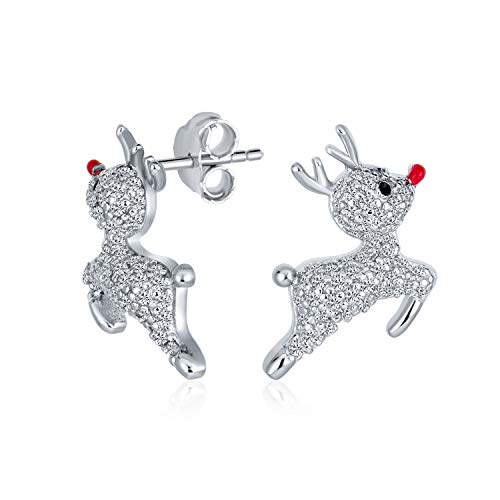 Zarte CZ Besetzte Pave Cubic Zirkonia Urlaubs Xmas Weihnachts Rudolph Rote Nase Rentier Ohrstecker Für Teenager Frauen .925 Sterling Silber von Bling Jewelry