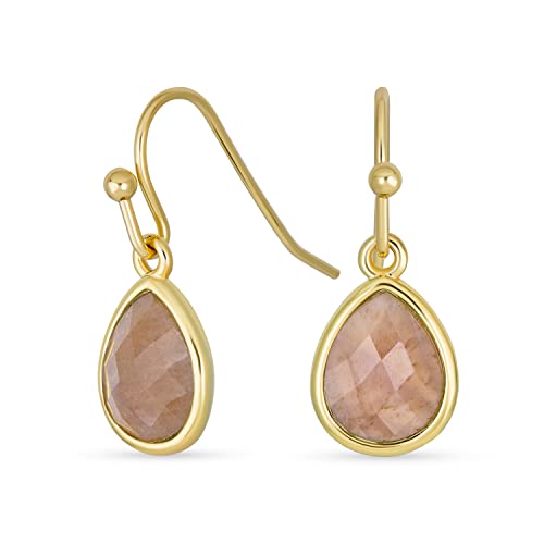 Zarte Feine Edelstein Staubige Rose Sandstein Quarz Facettierte Briolette Birnenförmige Tropfen Ohrringe Aus Draht Fischhaken Ohrringe Für Frauen Gelb Vergoldet von Bling Jewelry