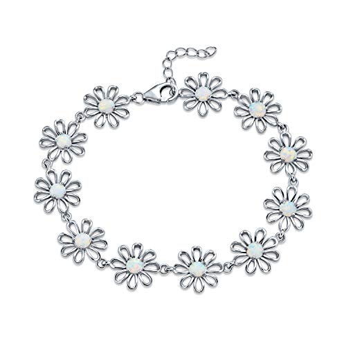 Zarte Florale Blume Erstellt Weißen Opal Multi Charme Link Daisy Armband Fußkettchen Für Frauen Teens .925 Silber Oktober Birthstone Einstellbar 7,5-9 Zoll von Bling Jewelry