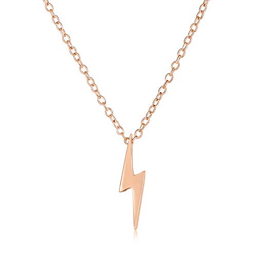 Bling Jewelry Zarte Minimalistische Geometrische Zick-Zack-Blitz Anhänger Halskette Für Frauen Für Teenager Roségold Vergoldet .925 Sterlingsilber von Bling Jewelry