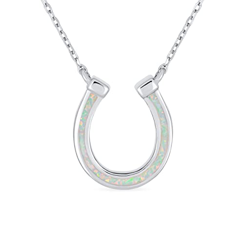 Bling Jewelry Zartes Weiß Erstellt Opal Pferdesport Viel Glück Charme Hufeisen Halskette Anhänger Western-Schmuck Für Frauen Jugendlich Graduation Geschenk .925 Sterlingsilber von Bling Jewelry