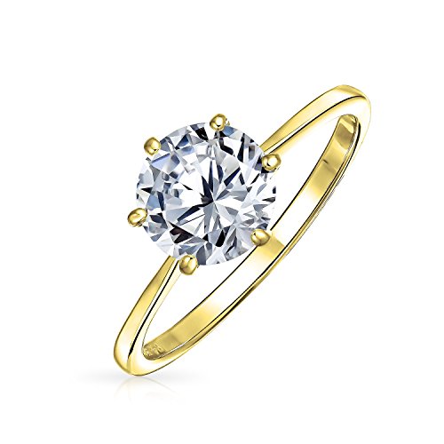 Zeitloser 1,5 Karat 6 Zacken AAA CZ 6 Zacken Klassischer runder Brillant Solitär Verlobungsring für Frauen 1MM Plain Thin Band .925 Sterling Silber 14K Gelbgold plattiert von Bling Jewelry