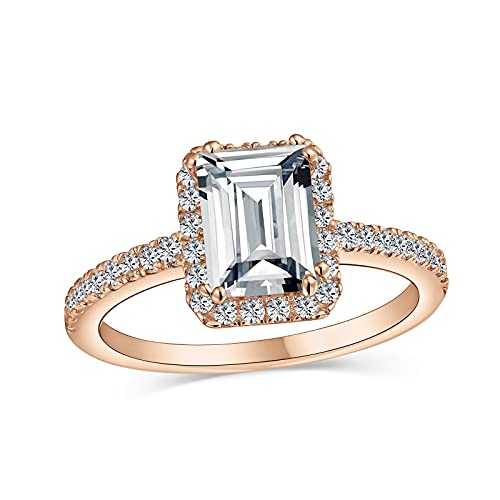 Zeitlos Klassisch Elegant 3Ct Halo Aaa Cz Art Deco Stil Klar Rechteck Smaragd Schliff Verlobungsring Für Frauen Kubische Zirkonia Pave Dünne 1 Mm Band .925 Sterlingsilber Rosengold Vergoldet von Bling Jewelry