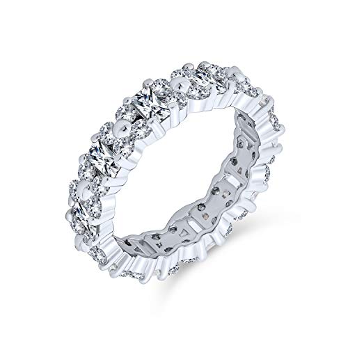 Zeitlose Cubic Zirconia Aaa Cz Abwechselnd Rund & Baguette Blume Jahrestag Eternity Band Ring Für Frauen .925 Sterling Silber von Bling Jewelry