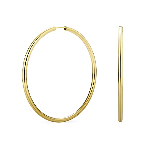 Zeitlose Minimalistische Endlose Kontinuierliche Leichte Einfache Dünne 3MM Röhren Creolen Ohrringe Gelbvergoldetes Messing Für Frauen Teenager Polierte Oberfläche 2 Zoll Durchmesser von Bling Jewelry