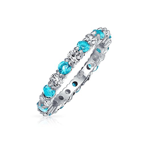 Cubic Zirkonia Aqua Blau Weiß Alternierend Stapelbar Cz Eternity Ring Simuliert Aquamarin Sterling Silber Dezember von Bling Jewelry