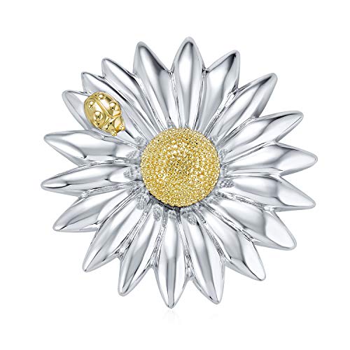 Zwei Ton Große Mode-Anweisung Garten Marienkäfer Sonne Blume Daisy Schal Pin Brosche Für Frauen Silber Vergoldet von Bling Jewelry