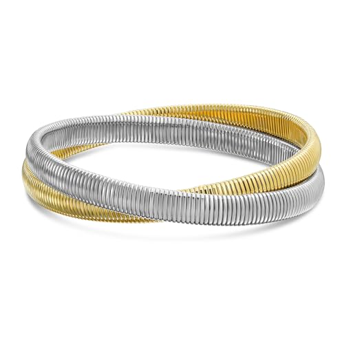 Zweifarbige 2 Strang Omega Snake Cobra Breitarmband Twisted Armband Sets Ineinandergreifende Stretch Armbänder Gelbgold Und Silberbeschichteter Edelstahl Passend Für Handgelenke Von 8 Bis 8,5 Zweifarbige 2 Strang Omega Snake Cobra Breitarmband Twisted Armband Sets Ineinandergreifende Stretch Armbänder Gelbgold Und Silberbeschichteter Edelstahl Passend Für Handgelenke Von 8 Bis 8,5 von Bling Jewelry