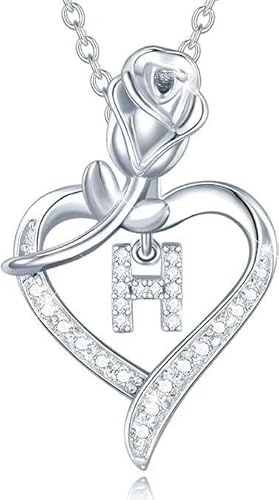 Bling Queen Damen-Halskette mit Anhänger Silber Initiale Zirkonia Blume Herz, One Size, Metall, Zirkonia von Bling Queen