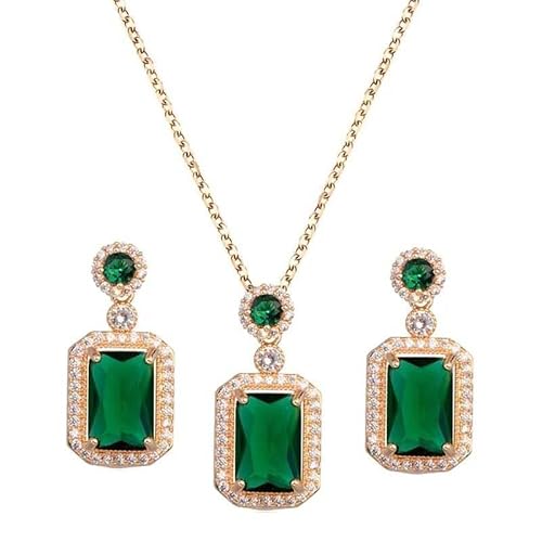 Bling Queen Damen-Schmuck-Set, vergoldet, Smaragd-Kristall mit Zirkonia, One Size, Metall, Smaragd von Bling Queen