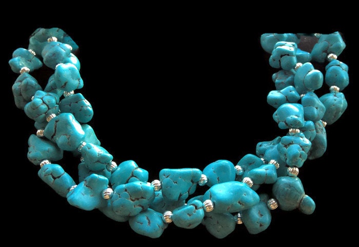 Chunky Türkis Halskette - 3-Strang Nugget Cowgirl Schmuck Western Schmuck, Strand Hochzeitsschmuck Chunky Türkis Halskette - 3-Strang Nugget Cowgirl Schmuck Western Schmuck, Strand Hochzeitsschmuck von Bling4AllSeasons