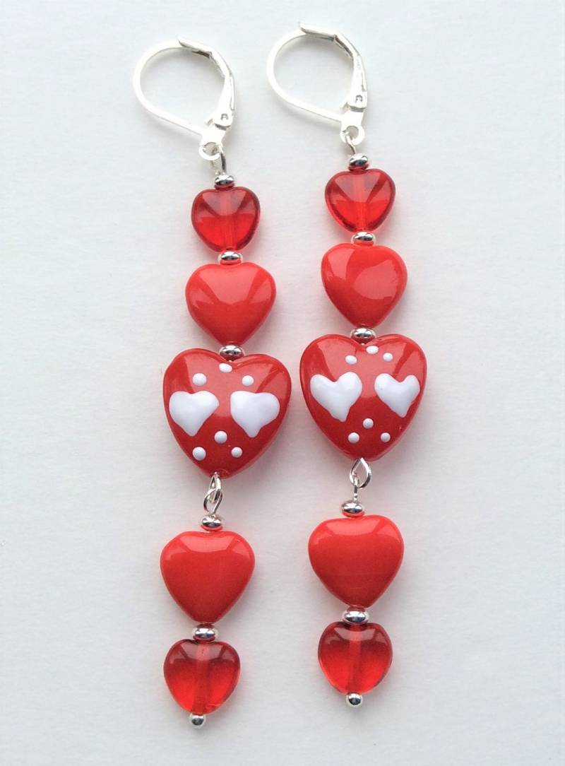 Rotes Herz Ohrringe - Valentinstag Liebe Urlaub Schmuck Baumeln von Bling4AllSeasons